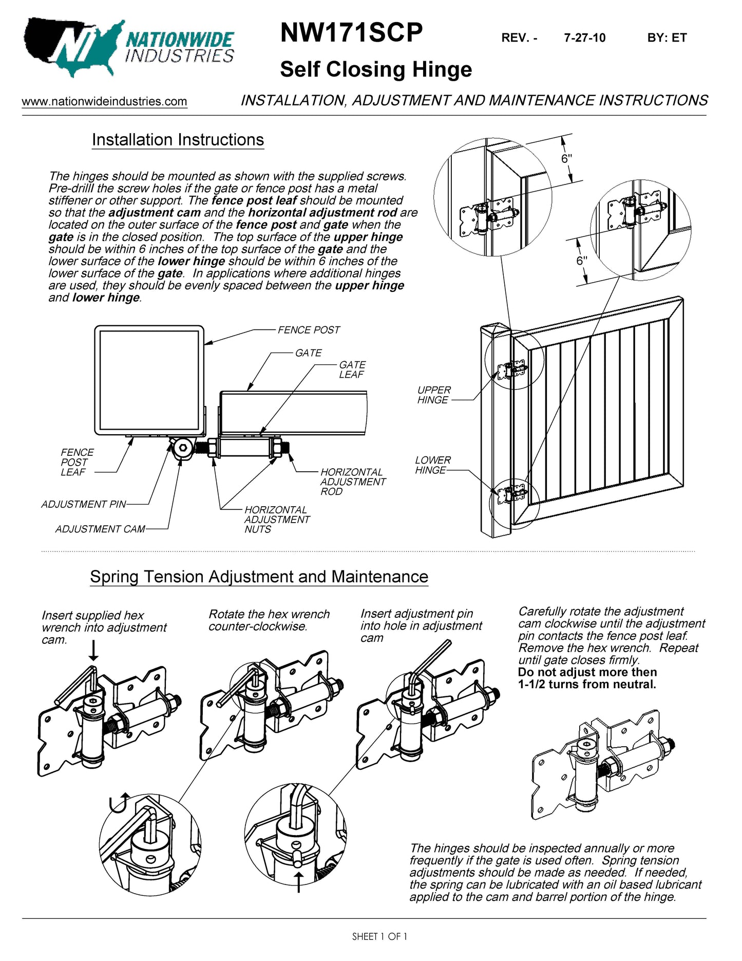 Horizontally Adjustable Hinge – Small Profile Design - Black